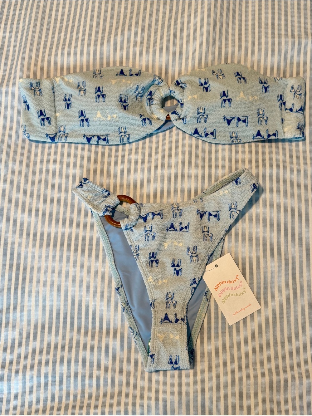 Dippin' Daisy's Light Blue Bandeau Bikini and Ring Accents 🌊TOP M BOTTOM XS🌊